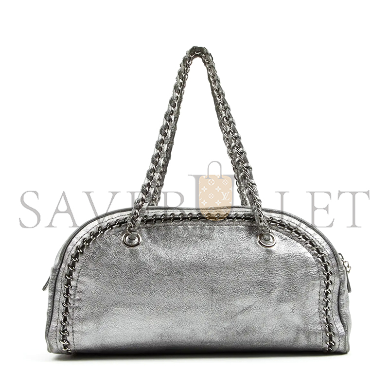Ch**el metallic grained calfskin luxe ligne bowler bag (33*17*15cm)